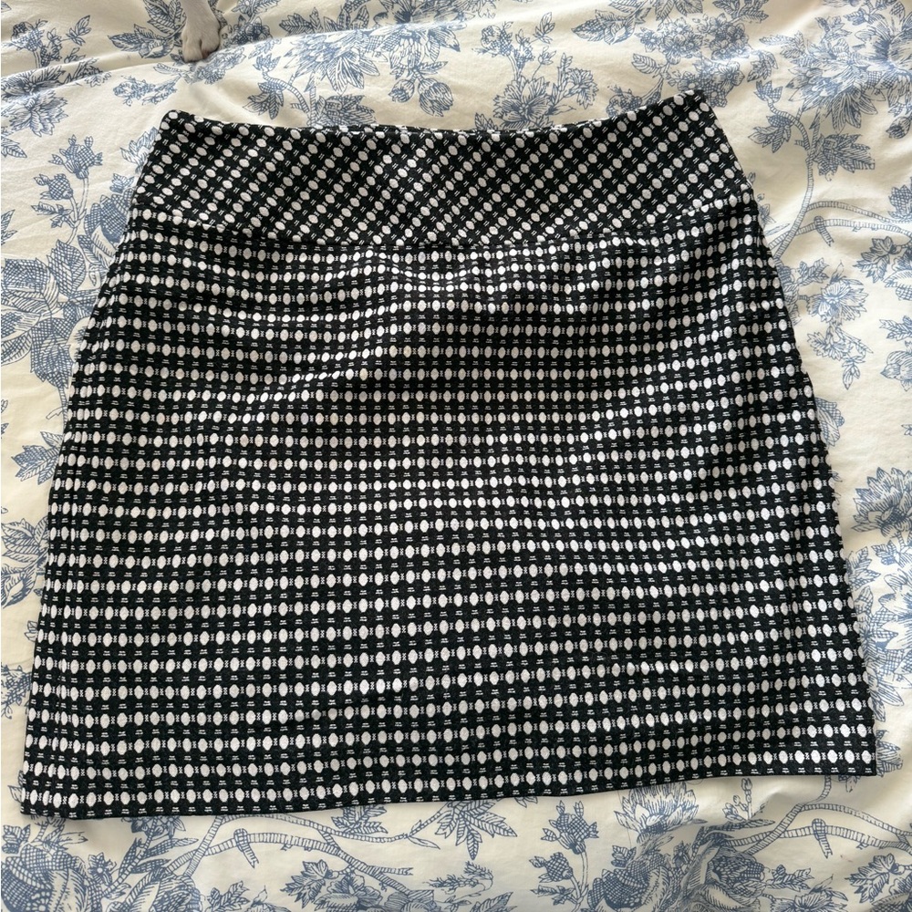 LOFT Black and White Mini Skirt with Geometric Dot Pattern